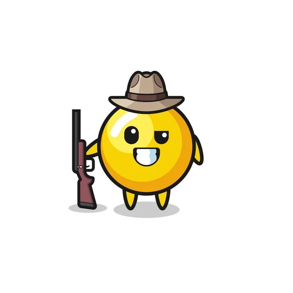 Egg Yolk Hunter Mascot Holding Gun Cute Design — Stock Vector