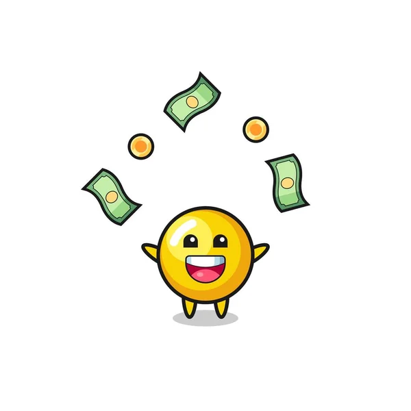 Illustration Egg Yolk Catching Money Falling Sky Cute Design — Stock Vector