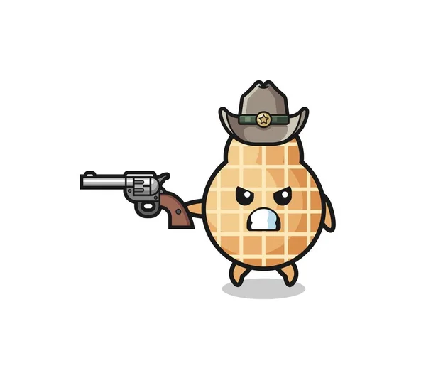 Peanut Cowboy Shooting Gun Cute Design — Stock Vector