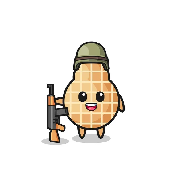 Cute Peanut Mascot Soldier Cute Design — Stock Vector