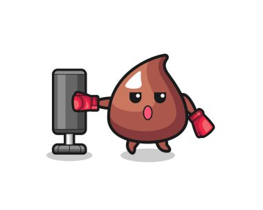 Choco Chip Boxer çizgi filmi kum torbasıyla antrenman yapıyor, şirin tasarım.