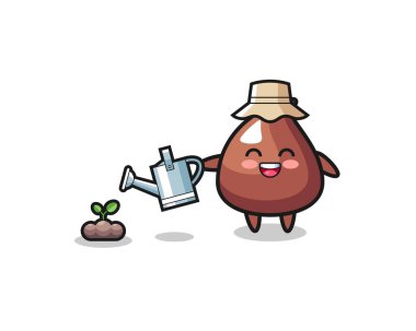 Şirin çikolata parçacıkları bitki tohumlarını suluyor, şirin tasarım.