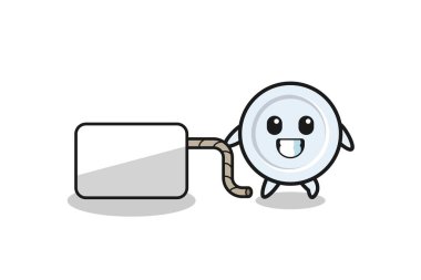 Tabak karikatürü bir afiş çekiyor, şirin bir tasarım.