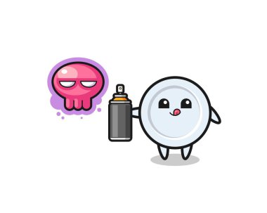 Tabak karikatürü sprey boyalı bir grafiti yap, şirin bir tasarım.