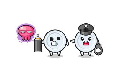 Plaka karikatürü vandallık yapıyor ve polis tarafından yakalandı, şirin bir tasarım.