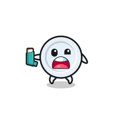 Plaka maskotunun astımı vardı. Astım spreyini tutarken, şirin bir tasarım.