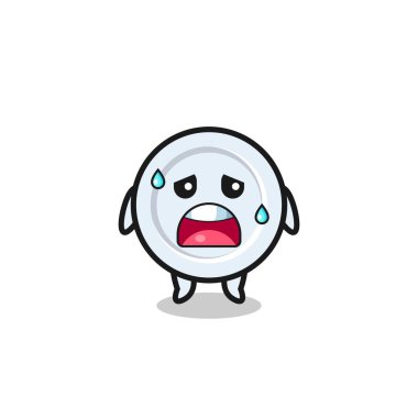 Tabağın yorgunluk karikatürü, şirin tasarım.