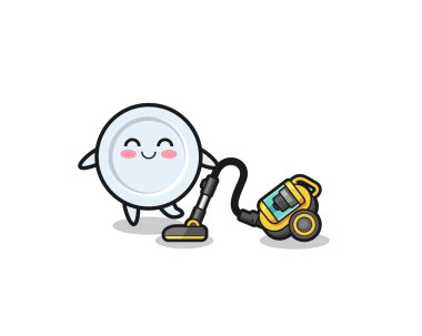 Güzel tabak, elektrikli süpürge çizimi, şirin tasarım.