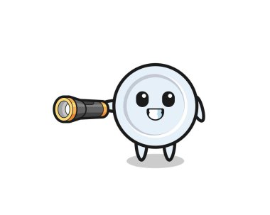 Tabak maskotu elinde fener, şirin tasarım.