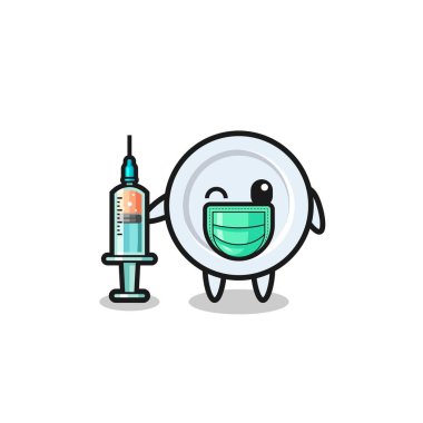 Aşı olarak tabak maskotu, şirin bir tasarım.