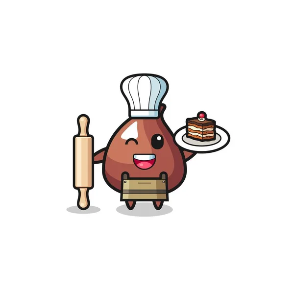 Chip Choco Como Pastelero Mascota Del Chef Mantenga Rodillo Lindo — Archivo Imágenes Vectoriales