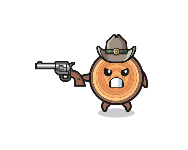 Wood Grain Cowboy Shooting Gun Cute Design — Stock Vector