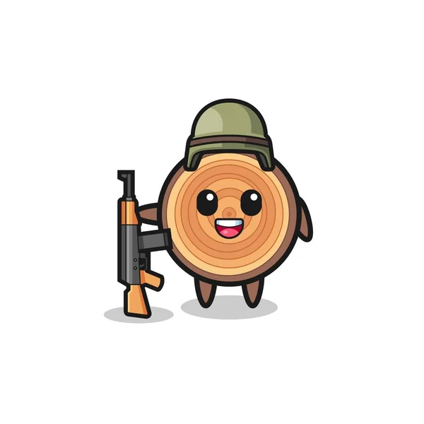 Cute Wood Grain Mascot Soldier Cute Design — Stock Vector
