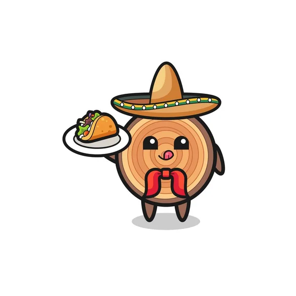 Wood Grain Mexican Chef Mascot Holding Taco Cute Design — Stock Vector