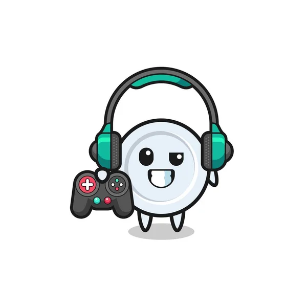 Placa Gamer Mascota Celebración Controlador Juego Lindo Diseño — Vector de stock