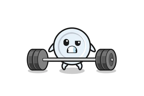 Cartoon Plate Lifting Barbell Cute Design — Stock Vector