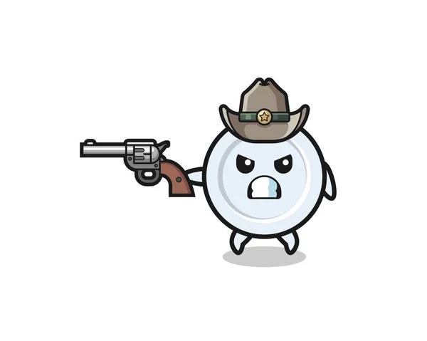 Plate Cowboy Shooting Gun Cute Design — Stock Vector