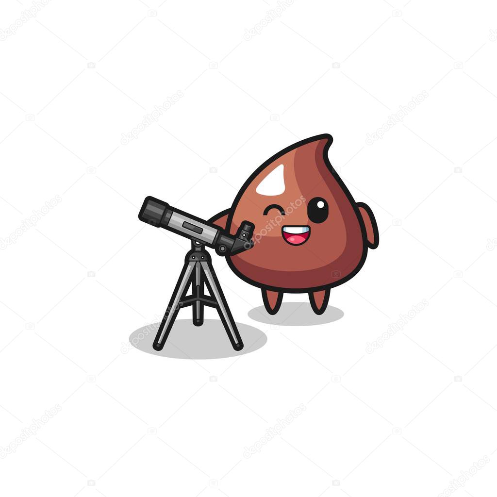 choco chip astronomer mascot with a modern telescope , cute design