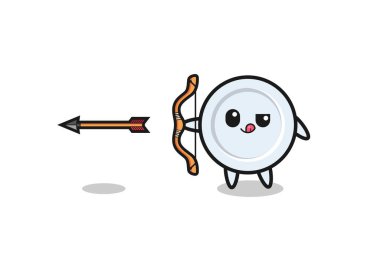 Okçuluk yapan levha karakterinin çizimi, şirin tasarım