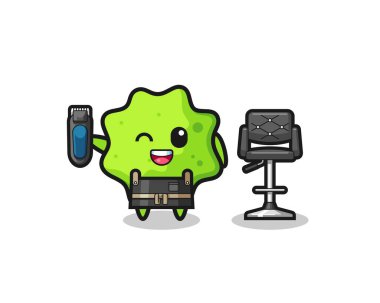 Splat Berber Dükkanı 'nın elinde bir budama makinesi var, şirin bir tasarım.