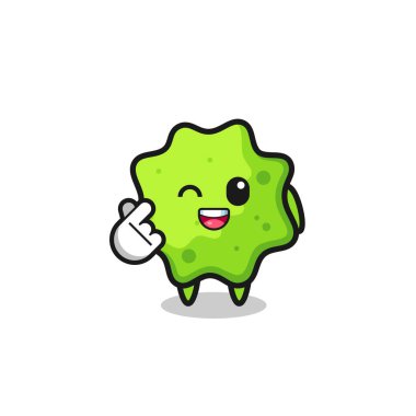 Korece parmak kalbi yapan splat karakter, şirin tasarım.