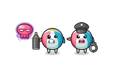 Plaj topu karikatürü vandalizm yapıyor ve polis tarafından yakalandı, şirin bir tasarım.