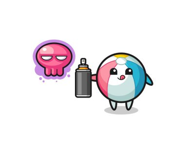 Plaj topu karikatürü sprey boyalı bir grafiti yap, şirin bir tasarım.