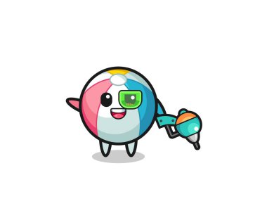 Sahil topu çizgi filmi, geleceğin savaşçı maskotu, şirin tasarım.