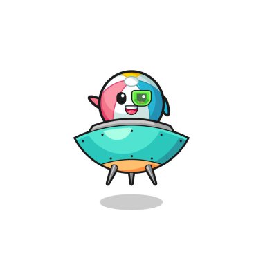 Geleceğin uzay gemisine binen bir plaj topu çizgi filmi, şirin bir tasarım.