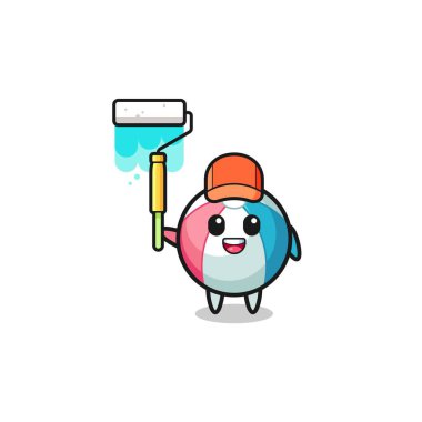 Plaj topu boyacı maskotu boya silindirli, şirin bir tasarımı var.