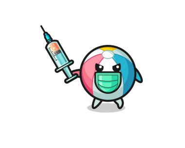 Virüsle savaşmak için plaj topunun çizimi, şirin bir tasarım.