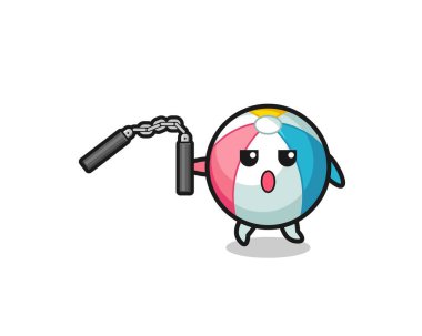 Mınçıka kullanan bir plaj topu karikatürü, şirin tasarım.