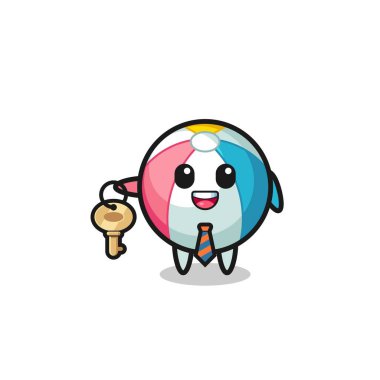 Emlakçı maskotu olarak şirin bir plaj topu, şirin bir tasarım.