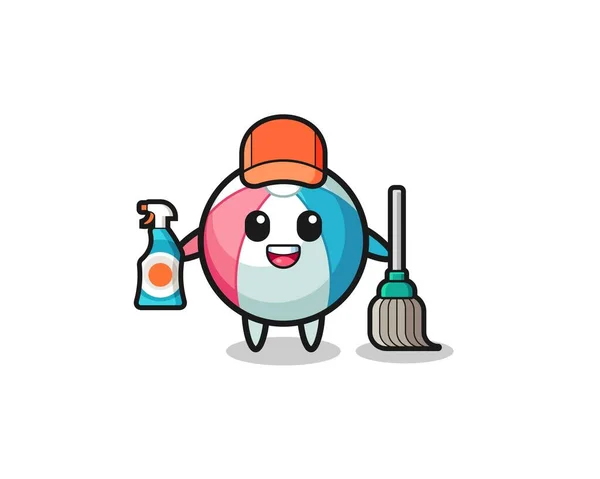 Cute Beach Ball Character Cleaning Services Mascot Cute Design — Stock Vector