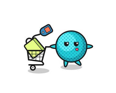 Dikenli top çizimi, alışveriş arabası, şirin bir tasarım.