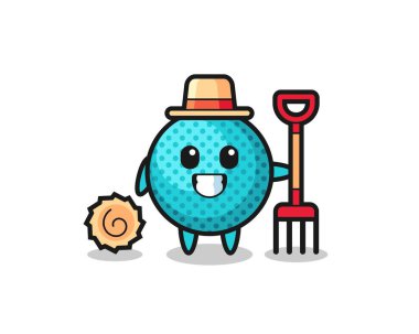 Bir çiftçi olarak dikenli topun maskot karakteri, şirin bir tasarım.