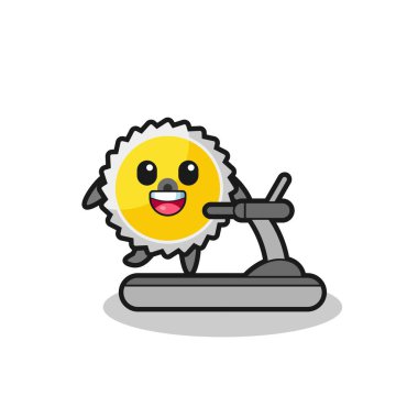 Bıçak çizgi film karakteri koşu bandında yürüyor, şirin bir tasarım.