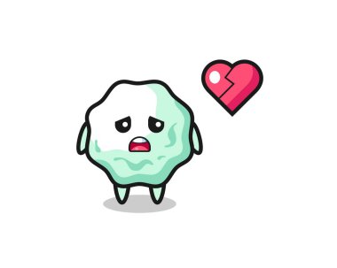 Sakız karikatürü çizimi kırık kalp, şirin tasarım.