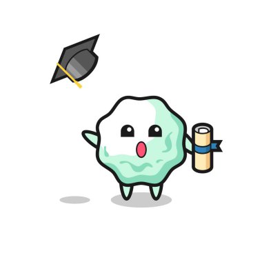 Mezuniyet töreninde şapkayı fırlatan sakız karikatürü, şirin bir tasarım.