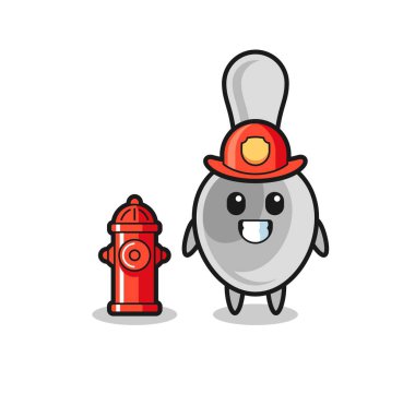 İtfaiyeci olarak kaşık maskotu karakteri, şirin bir tasarım.