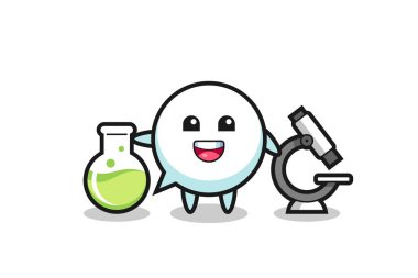 Bilim adamı olarak konuşma baloncuğunun maskotu karakteri, şirin tasarım.