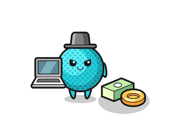 Mascot Εικονογράφηση Της Spiky Μπάλα Χάκερ Χαριτωμένο Σχεδιασμό — Διανυσματικό Αρχείο
