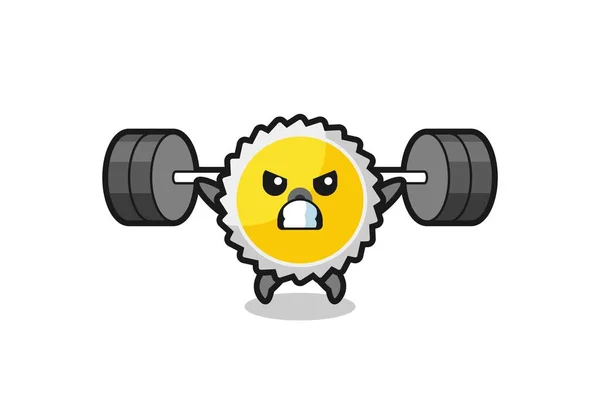 Saw Blade Mascot Cartoon Barbell Cute Design — Stock Vector