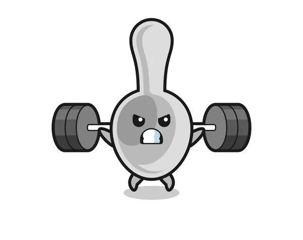 Spoon Mascot Cartoon Barbell Cute Design — Stock Vector