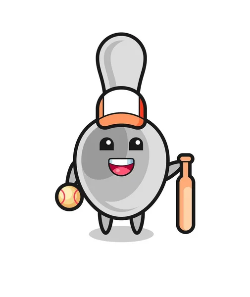 Personnage Bande Dessinée Cuillère Comme Joueur Baseball Design Mignon — Image vectorielle