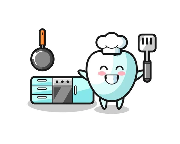 料理人としての歯のキャラクターイラストやかわいいデザイン — ストックベクタ