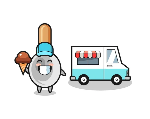 Desenhos Animados Mascote Colher Cozinha Com Caminhão Sorvete Design Bonito — Vetor de Stock