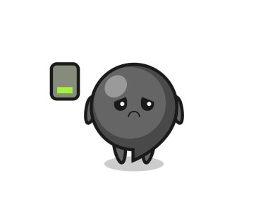 Virgül sembolü maskot karakteri yorgun bir jest yapıyor, şirin bir tasarım.