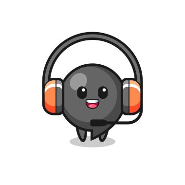 Müşteri hizmetleri olarak virgül sembolünün çizgi film maskotu, şirin tasarım.