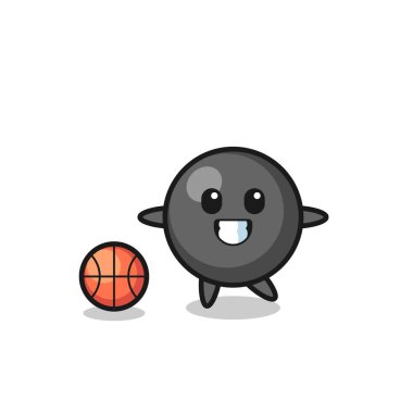 Nokta sembolü karikatürü basketbol oynuyor, şirin tasarım.